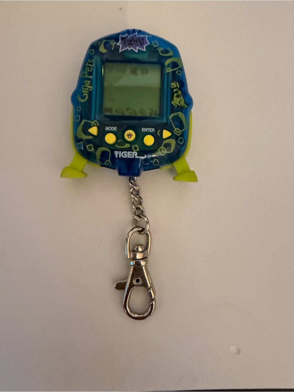 1998 Giga Pet Tiger Virtual Pet Keychain - Blue & Lime
